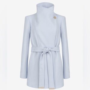 Ted Baker Paria Short Button Wrap Coat in Light Blue NWT